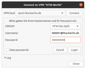 entering credentials and connect - Screenshot © HTW Berlin