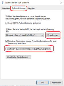 Einstellung der Authentifizierung vornehmen