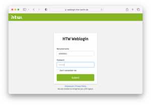 Mit dem HTW-Account einloggen