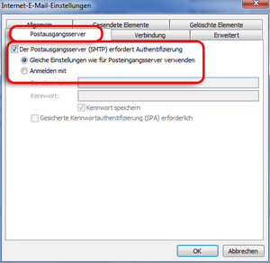 Postausgangsserver Einstellungen
