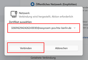 Zertifikatsauswahlfenster