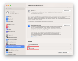 Schritt 7: Systemeinstellungen -> Datenschutz & Sicherheit --> Profile öffnen