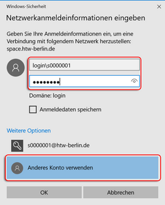 Login für den Netzwerkordner