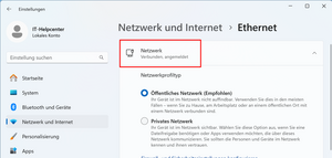 Netzwerkeinstellungen mit erfolgreicher Verbindung