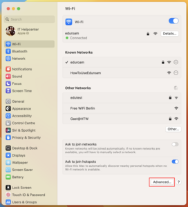 Wlan Setting Window - Screenshot © HTW Berlin