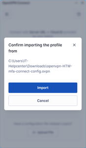 OpenVPN import confirmation window