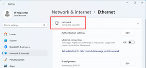 Network Settings with Successful Connection