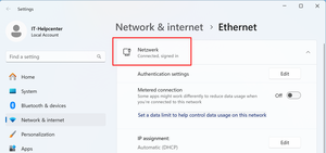 Network Settings with Successful Connection