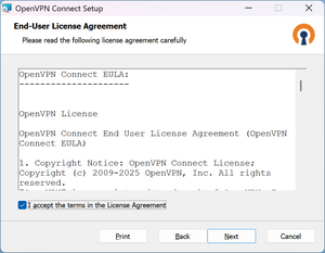 Setup Window of OpenVPN with EULA