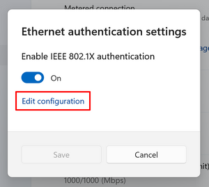 Ethernet Authentication Settings Window