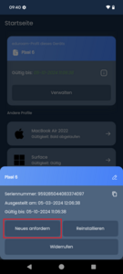 Neues Zertifikat anfordern