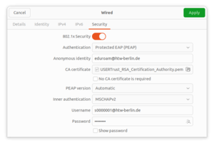 802.1X configuration - Screenshot © HTW Berlin