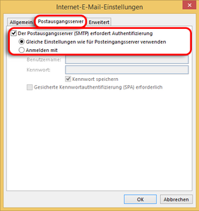 Postausgangserver Einstellungen