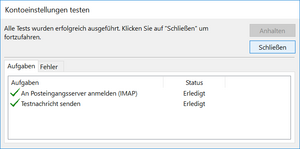 Test der Kontoeinstellungen