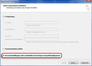 Neues Konto hinzufügen Fenster