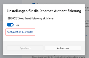 Einstellungsfenster für die Ethernet-Authentifizierung