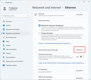Netzwerkeinstellungsfenster