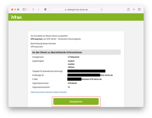 Bestätigungsdiablog der zu Übertragenen Daten vom HTW-Weblogin - Screenshot © HTW Berlin Bestätigungsdiablog der zu Übertragenen Daten vom HTW-Weblogin - Screenshot © HTW Berlin