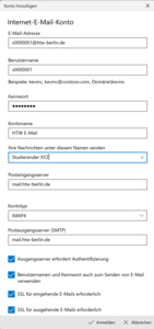 Einstellungen eintragen