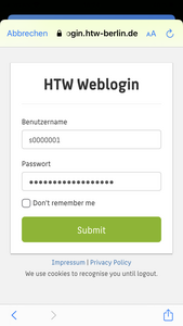 HTW-Account Daten eingeben