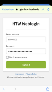 HTW-Account Daten eingeben
