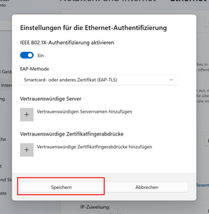 Netzwerkeinstellungsfenster mit Methodenauswahl