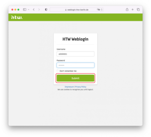 HTW web login screen – screenshot © HTW Berlin