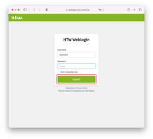 HTW web login screen – screenshot © HTW Berlin