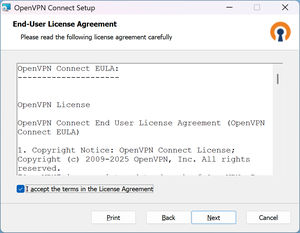 Setup Window of OpenVPN with EULA