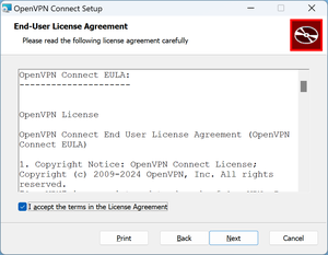 Setup Window of OpenVPN with EULA