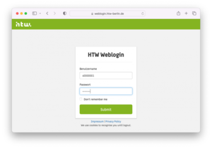 HTW-Weblogin-Maske - Screenshot © HTW Berlin HTW-Weblogin-Maske - Screenshot © HTW Berlin