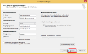Übersicht der Kontoeinstellungen