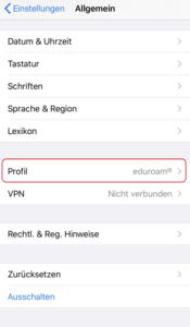 iOS Einstellungen - Allgemein