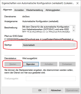 Starttyp der Automatischen Konfiguration (verkabelt) ändern