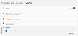 Eduroam als Netzwerk auswählen
