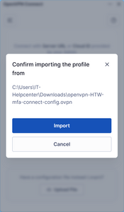 OpenVPN import confirmation window