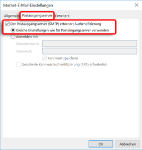 Postausgangsserver Einstellungen
