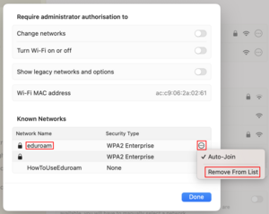Window with known Wlan - Screenshot © HTW Berlin