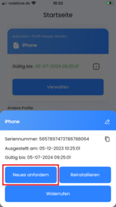 Neues Zertifikat anfordern