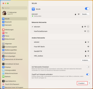 Wlaneinstellungsfenster - Screenshot © HTW Berlin